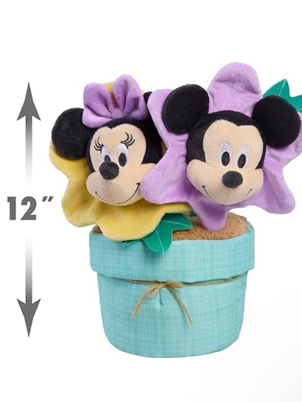 NWT Disney Mickey & Minnie Flower Pot Plush - Purple, Yellow & Teal